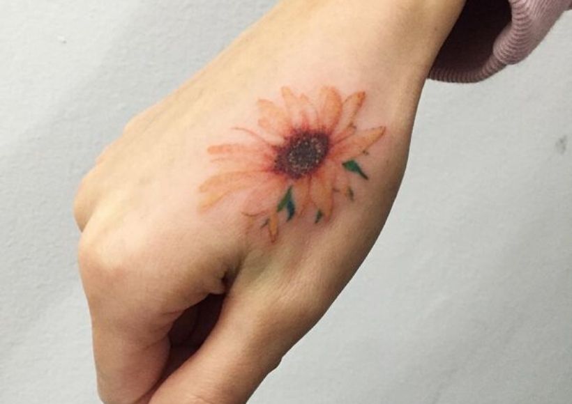 Sunflower Tattoo On Hand For Women