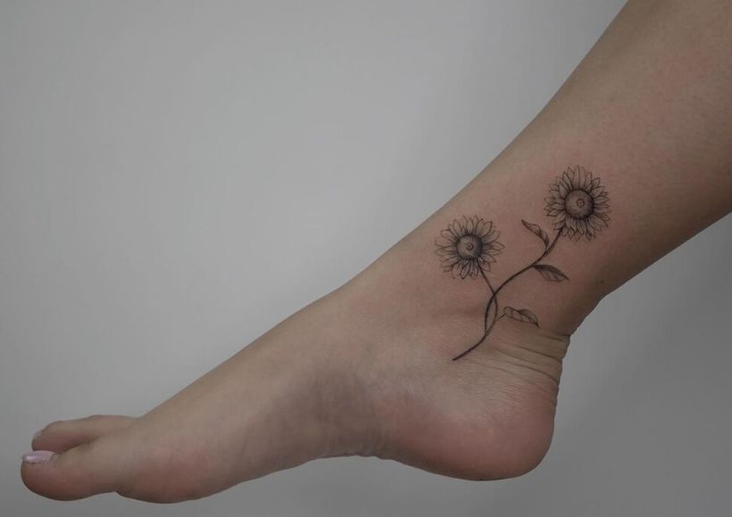 Sunflower Tattoo On The Ankle