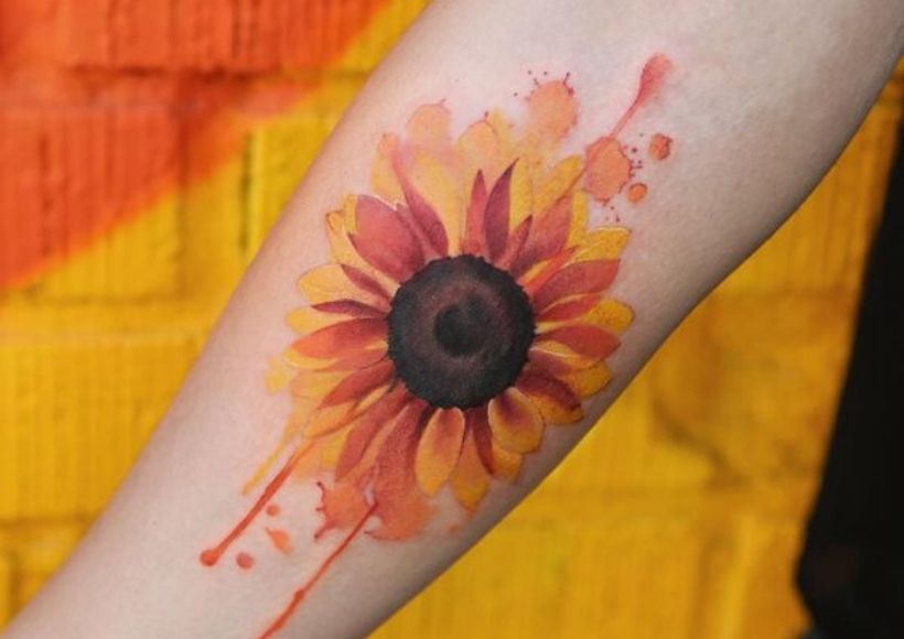 Watercolor Sunflower Tattoo