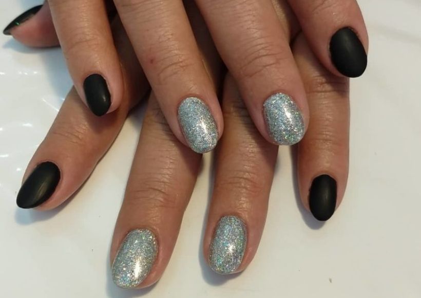 holographic nail design with a polish